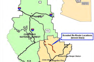 Map of the proposed reroute area in the Coconino National Forest.