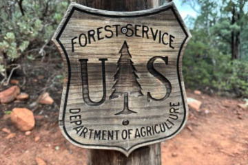 Forest Service signage on trail.