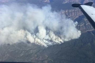 Smoke rises from the Dragon Bravo Wildfire near Grand Canyon National Park's North Rim. By T. Sauter